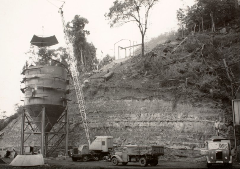 Historical photograph of former mining operations at the site